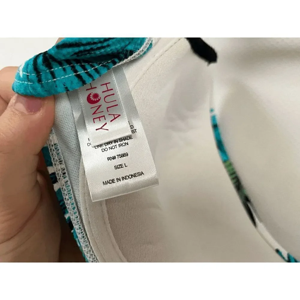 Hula Honey Womens Halter neck Underwired Bikini Top Blue Green White Floral Sz L